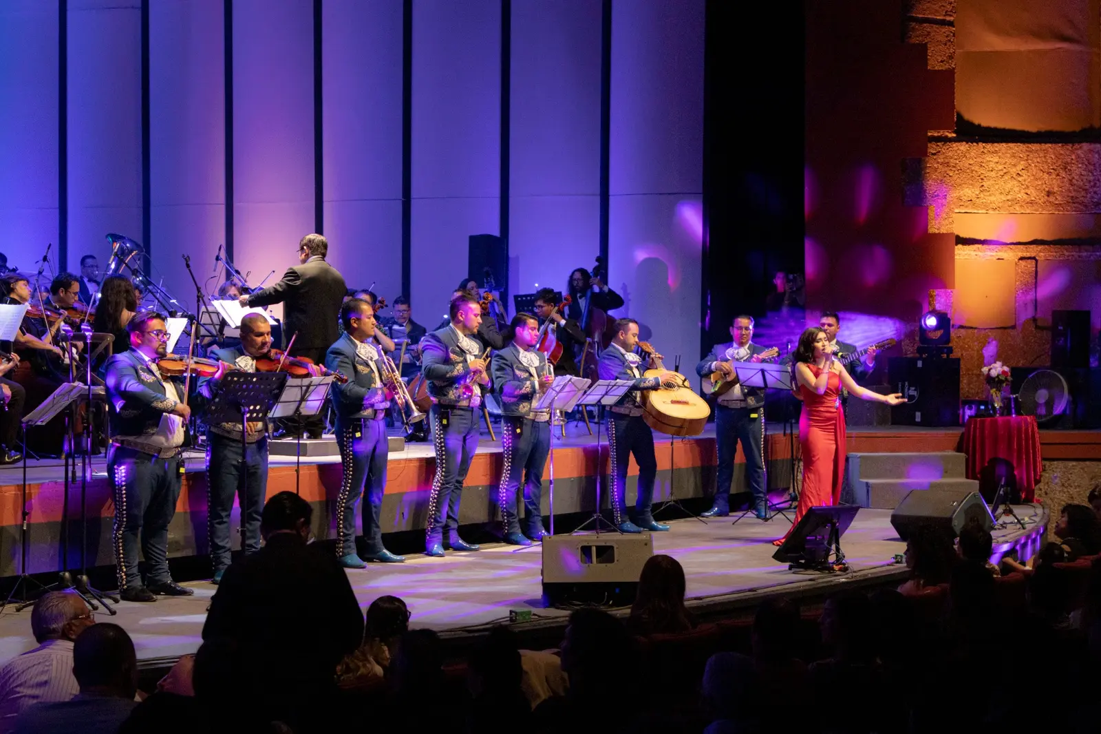 Mariachi y solista durante una presentación